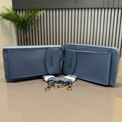 Portable Soft Leather Crossbody Bag for Women | Stylish Mobile Purse & Wallet | Light Blue
